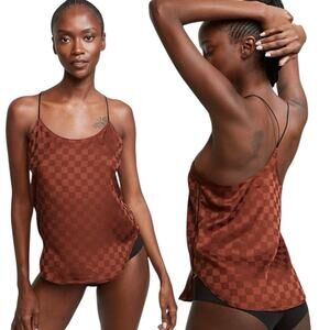 Victoria’s Secret Satin Camisole Tank Top S Ginger Checkered Sleepwear Lingerie